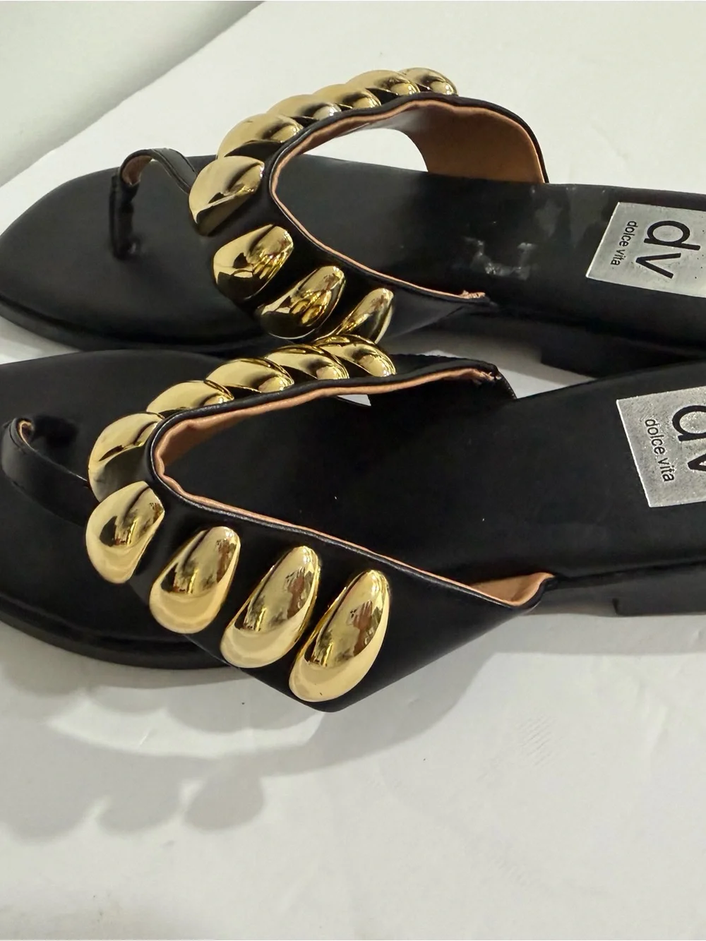 DV by Dolce Vita Black Sandal with Gold Chain Accents